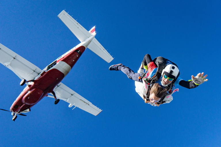 Skydivers have just jumped out of a plane