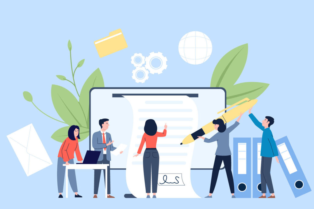 illustration of business people signing an online contract