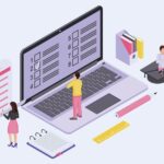 Online exam isometric color illustration