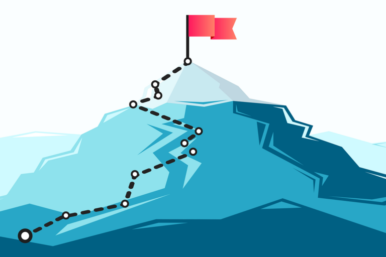 Illustration of a path up a mountain and a flag at the top