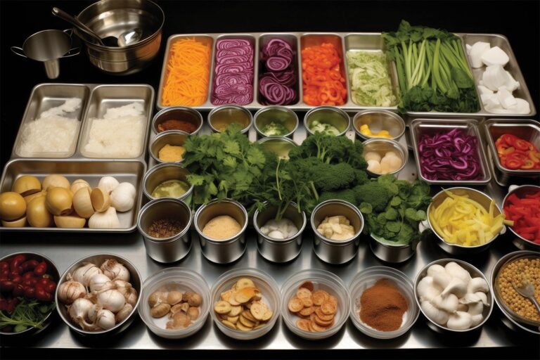 Mise en place: Ingredients ready for cooking