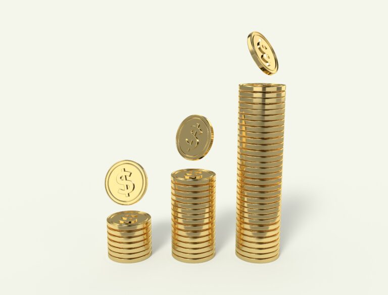 3 increasingly high stacks of coins