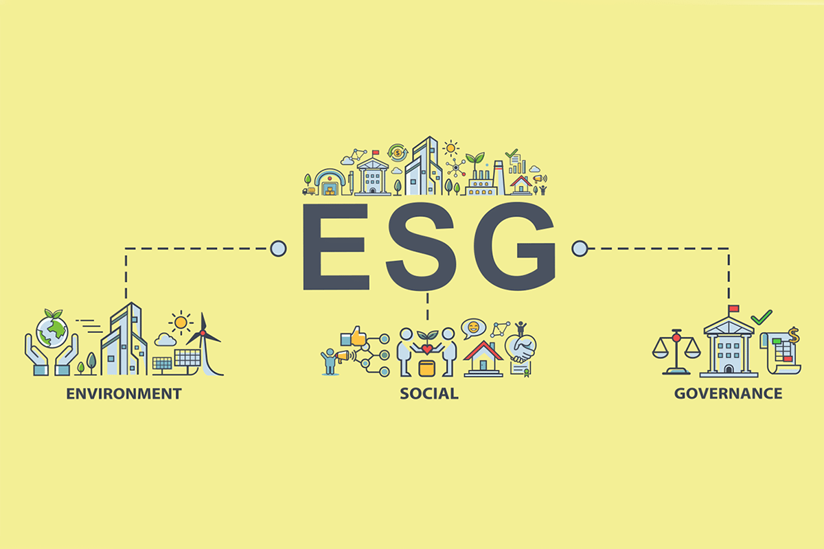 Illustration: ESG-Environment, Social, Governance with illustrations for each category