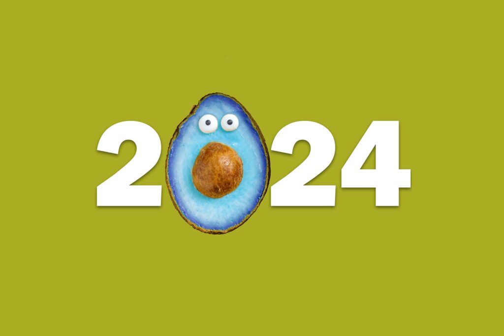 2024 with a blue avocado with eyes