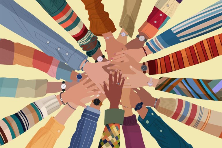 a handpile drawing of diverse people showing collaboration